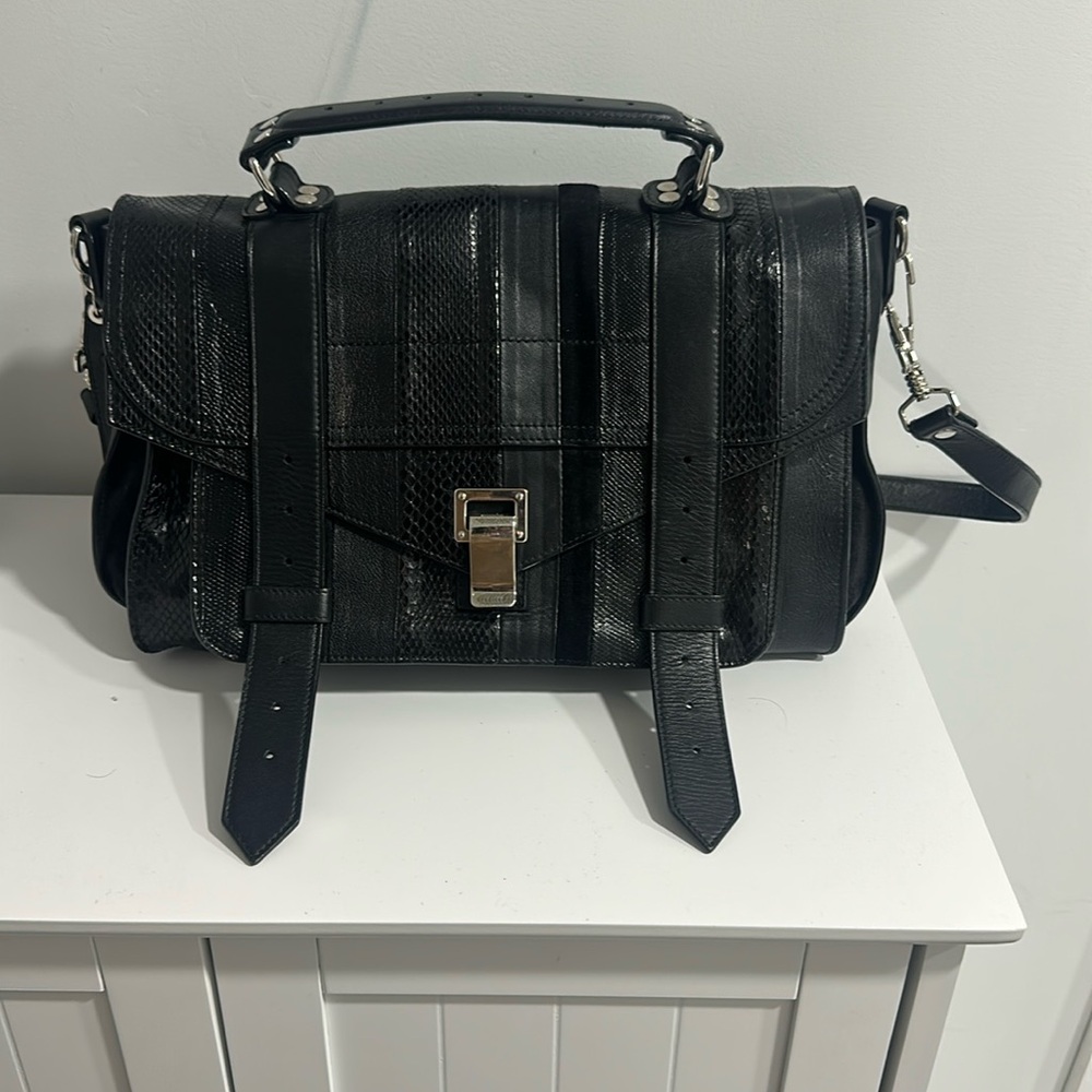 Authentic Proenza Schouler Medium PS1 in Black leather/python
